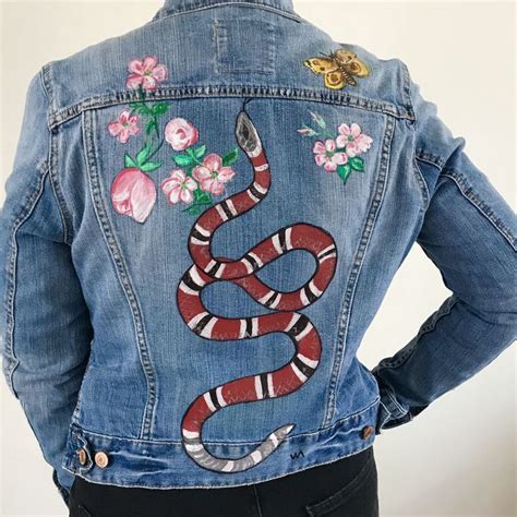 gucci denim jacket ladies|Gucci jean jacket with snake.